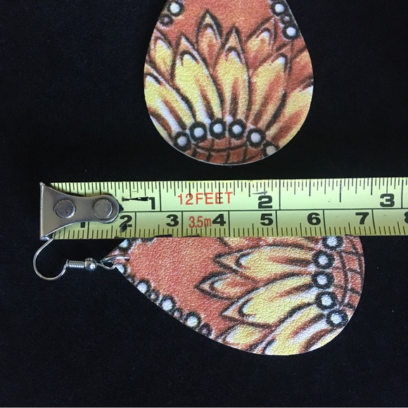 Orange and Yellow Boho Sunflower Dangle Earrings - Picture 5 of 7